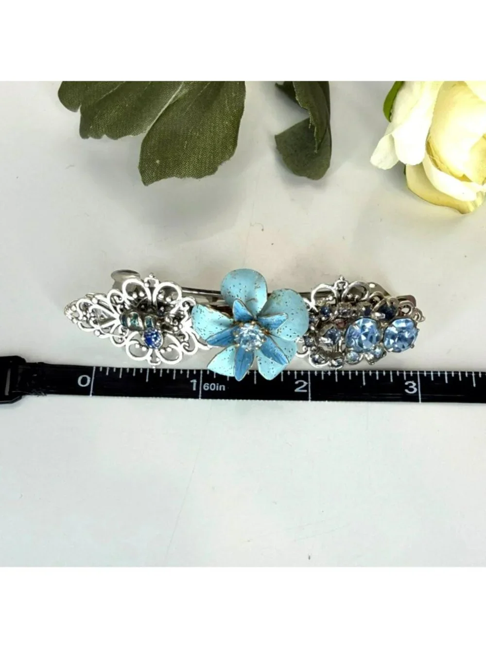 Blue Flower Barrette | Handmade Vintage Jewelry Hair Clip | One of a Kind Floral